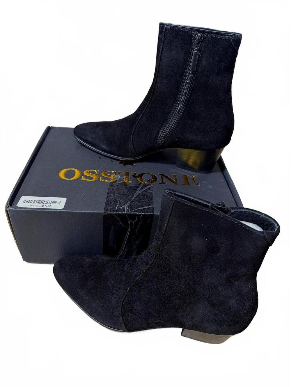 OSSTONE Dress Boots Chelsea Men Zip-up Suede Casual Heel Shoes JY040-Black-7.5